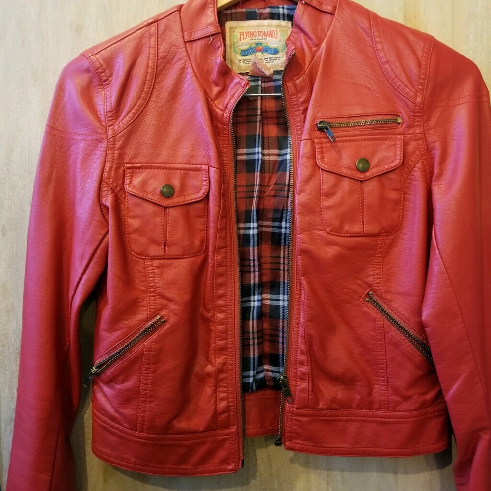 Faux Red Leather Jacket - size Small